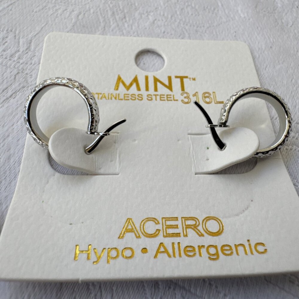 Mint Stainless Steel 316L Acero Hoop Earrings Hypo Allergenic Silver 10MM NEW - Picture 4 of 8